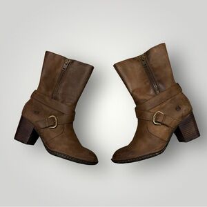 Born Women's Boot Size 10 Block Heel Brown Leather Harness Zip Western Boho